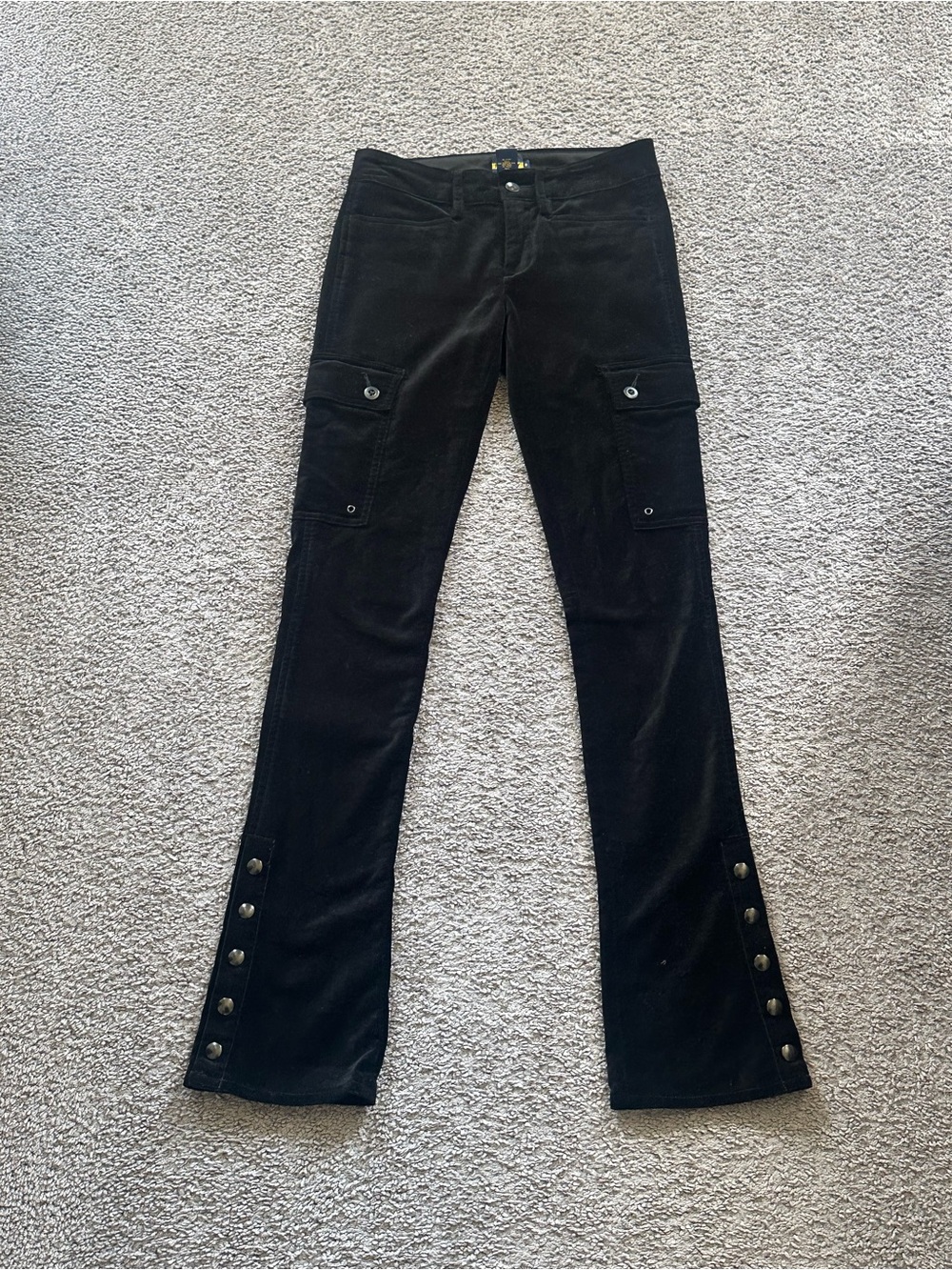 Ralph Lauren Polo Rugby Black Velvet like Cargo Flare Pants with Snap Hem